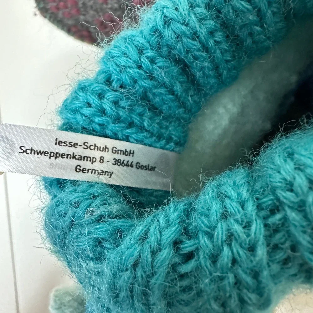 Garnet Hill Kids Wool Unicorn Slipper Booties Blue Teal Size 1 Pure New Wool